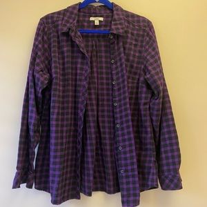 Purple and black button up shirt- XL